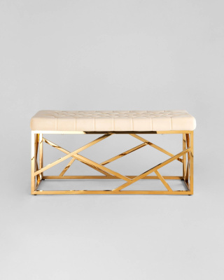 Банкетка-скамейка АРТ ДЕКО велюр бежевый сталь золото. Фото №4