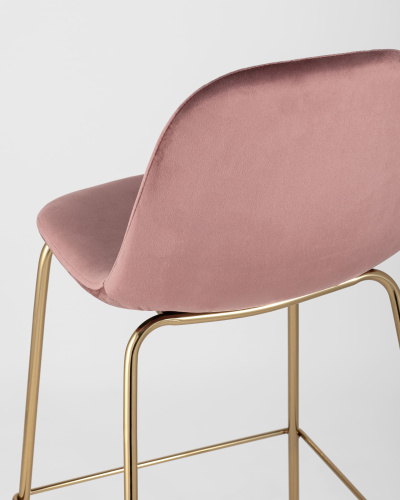 Стул барный Валенсия велюр пыльно-розовый золотые ножки. Фото №8