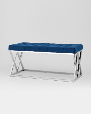 Банкетка ИНСИГНИЯ велюр синий сталь серебро. Фото