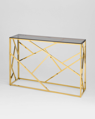 Консоль АРТ ДЕКО 115*30 золото стекло smoke. Фото №3