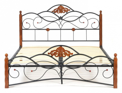 Кровать CANZONA Wood slat base дерево гевея/металл, 140*200 см (Double bed), красный дуб/черный. Фото №2