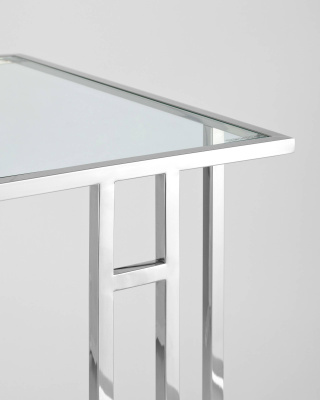 Журнальный столик 50*32 БОСТОН прозрачное стекло сталь серебро фото Журнальный столик 50*32 БОСТОН прозрачное стекло сталь серебро. Фото №4