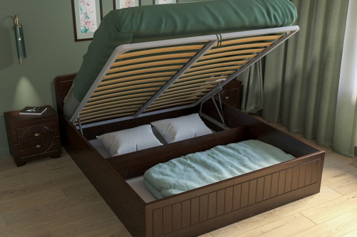 кровать 2000*1600 Монблан МБ-606К с ламелями и п/м орех шоколадный фото кровать 2000*1600 Монблан МБ-606К с ламелями и п/м орех шоколадный. Фото №3