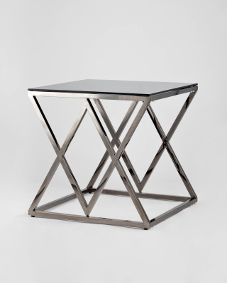 Журнальный стол 55*55 ИНСИГНИЯ сталь темный хром стекло smoke. Фото