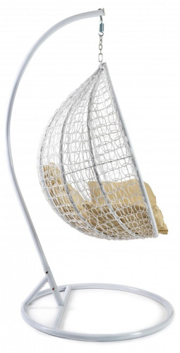 Кресло подвесное (mod. SC-001) с подушкой Металл/Искусственный ротанг, стойка:105х105х195см корзина:105х68х118см, стойка:белый,корзина:белый. Фото №2